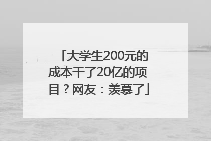 大学生200元的成本干了20亿的项目？网友：羡慕了